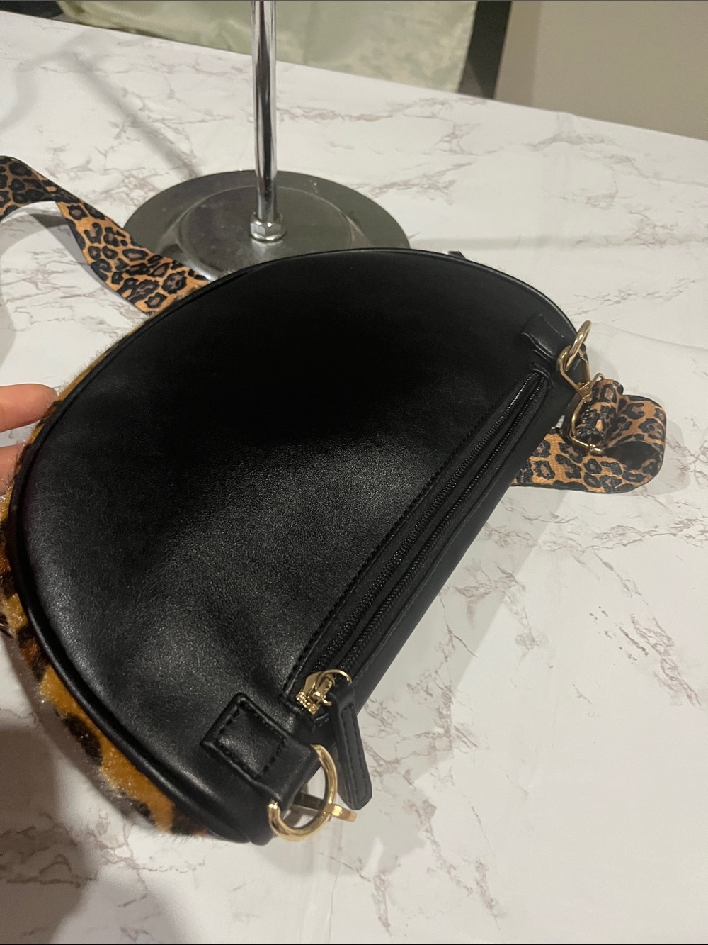 Leopard Print Faux Fur Belt Bag with Adjustable Strap - Picture 4 of 5